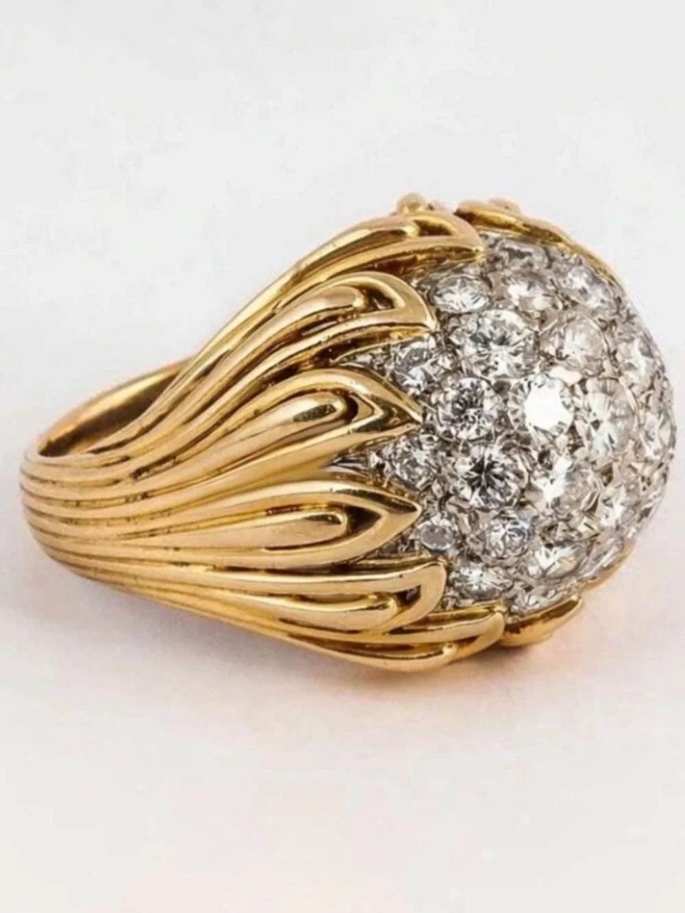 Anthropologie Gold-Tone Dome Ring with Clear Crystals